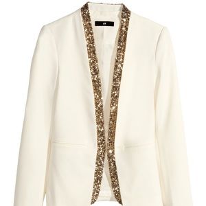 H&M White Blazer with Gold Glitter trim